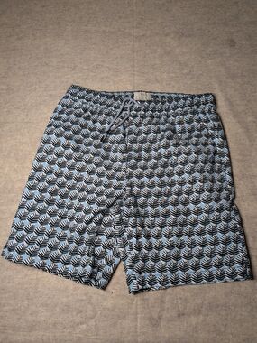 Bruno Oasis Men's Light Blue Patterned Flat Front Shorts with Drawstring